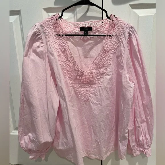 JCrew Pink Long Sleeve with Crochet Detail - Picture 3 of 8
